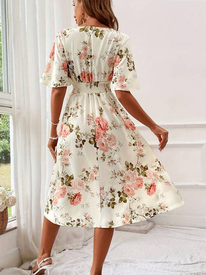 Kvinders A-linje Kjole V-hals Blomsterprint Polyester-2