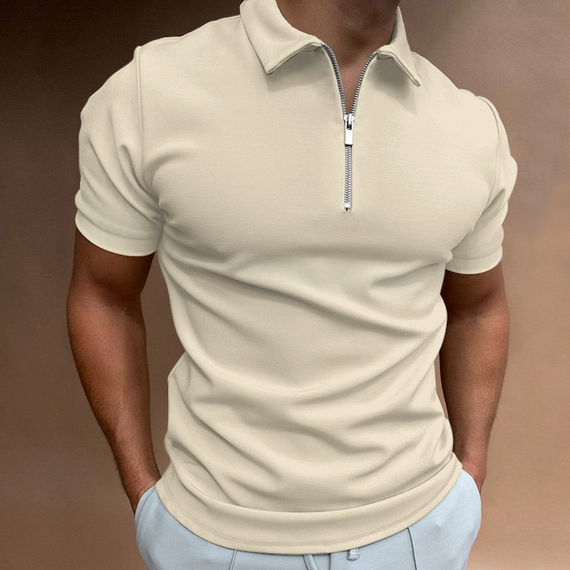 Herre Poloshirt Kortærmet Med Lynlås