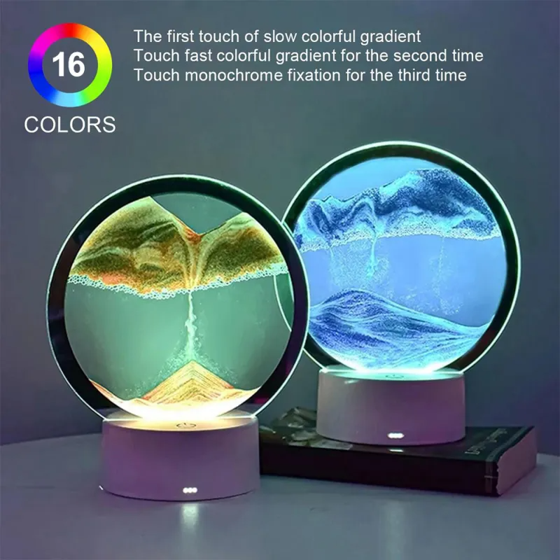 Bordlampe Hvid 3D Sandanimation Glas Kunstnerisk Design-4