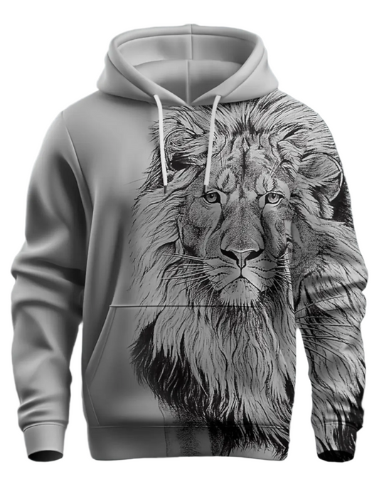 Hoodies Mænd Løve Design Casual 100% Bomuld-1