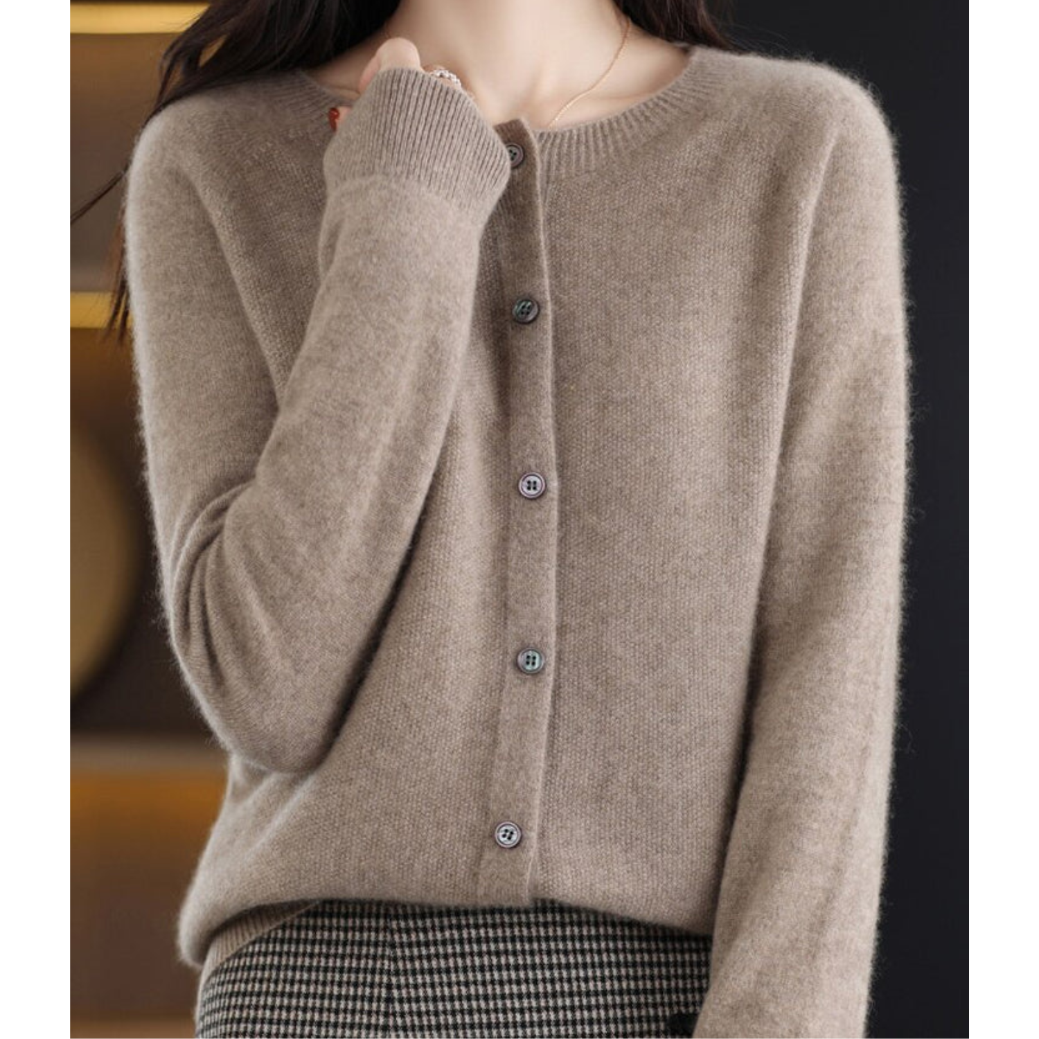 Variant image for Damer Uld Cardigan Hvid Striktrøje O-Hals 100% Ren Uld-55