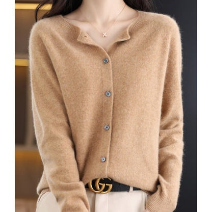 Variant image for Damer Uld Cardigan Hvid Striktrøje O-Hals 100% Ren Uld-61