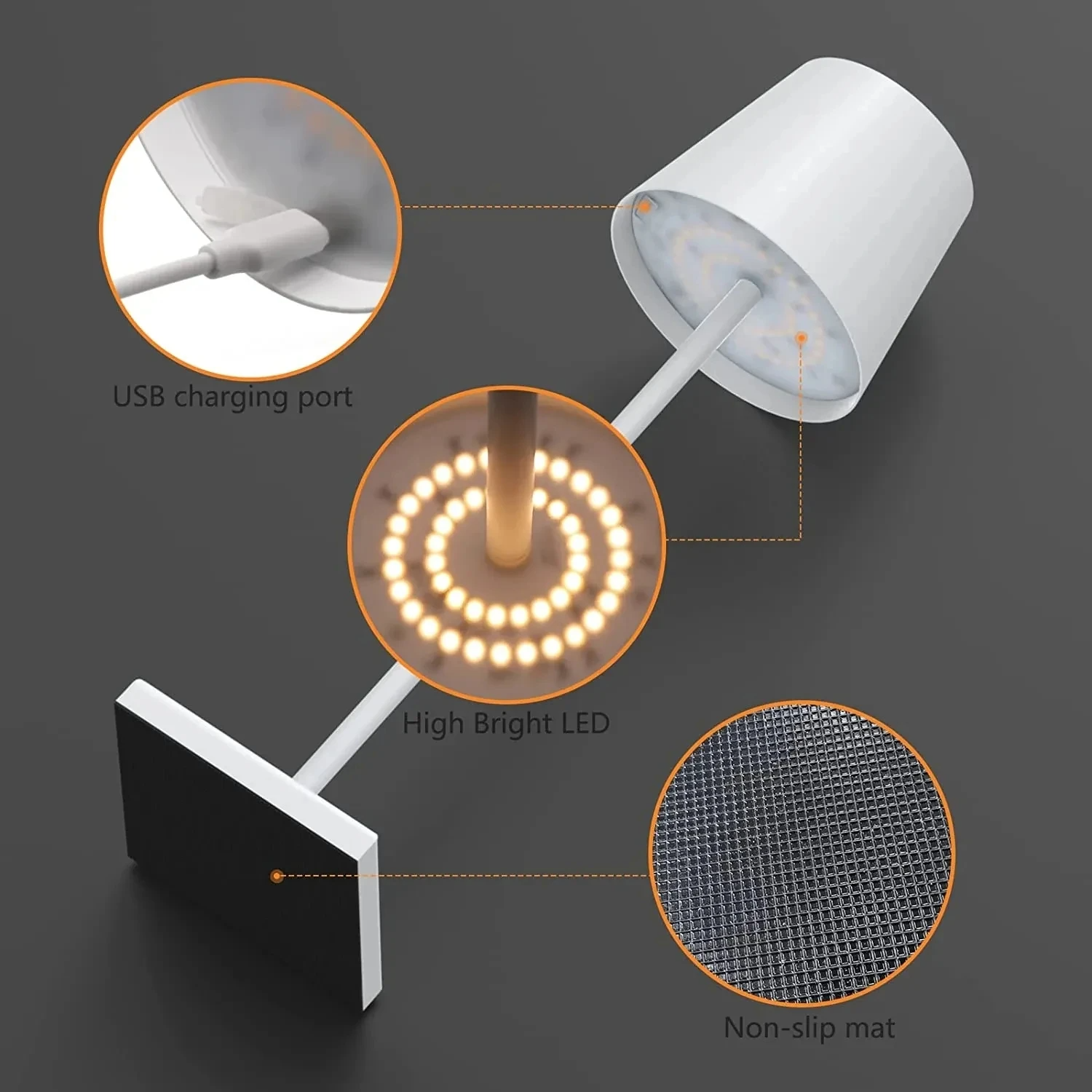 Kabelløs Bordlampe Hvid Elegant Aluminium LED-5