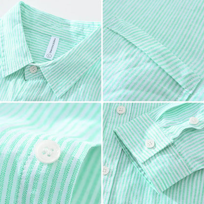 Herre Linned Skjorte Kortærmet Casual Stil Åndbar 5