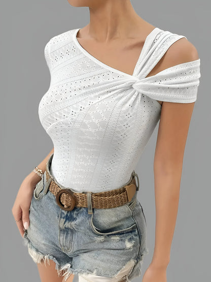 Dame Asymmetrisk Bluse Blødt Stof Moderne Design-5