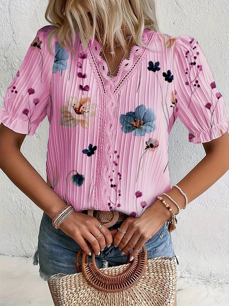 Skjortebluse Dame V-hals Let Materiale Afslappet Pasform-3