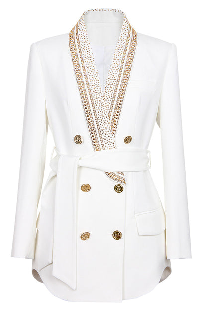 Variant image for Kvinders Blazer Hvid Dobbeltradet Polyester med Guldperledekorationer-1