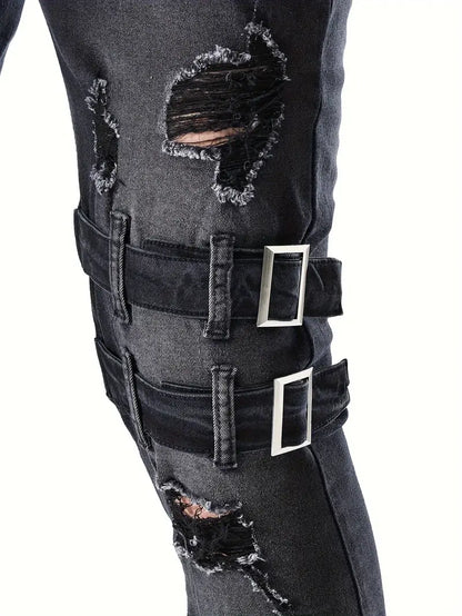 Mænds Biker Jeans Casual Denim med Polstrede Indsatser-6