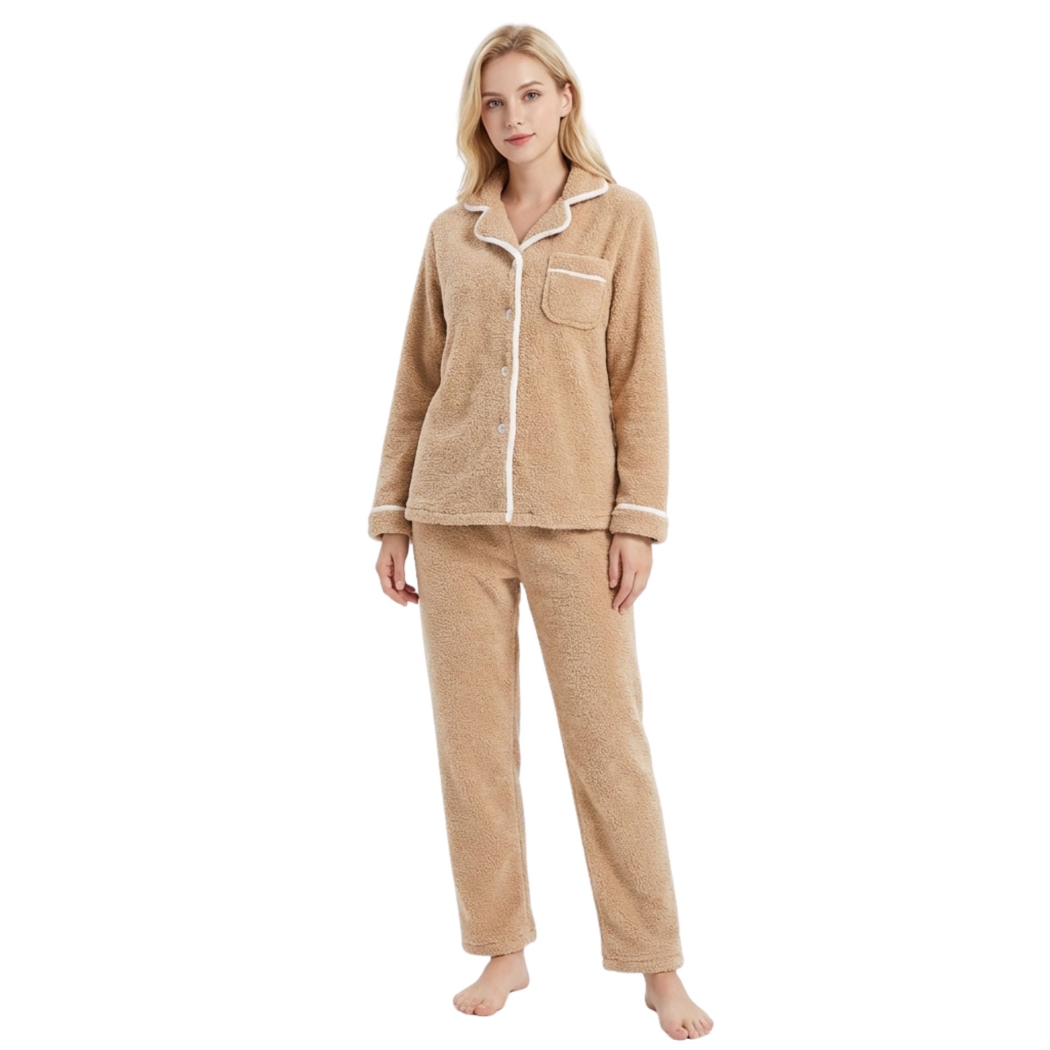 Kvinders Pyjamas Sæt Afslappet Stil med Knap Front
