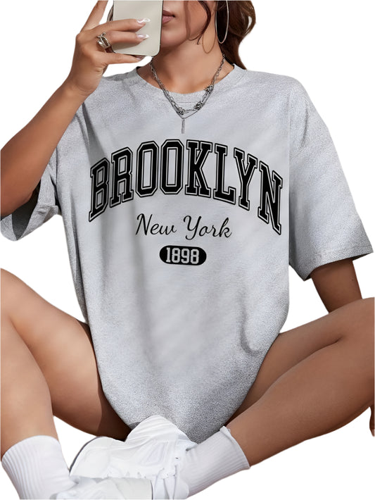 Herre T Shirt Rund Hals Brooklyn Print 100% Bomuld-1