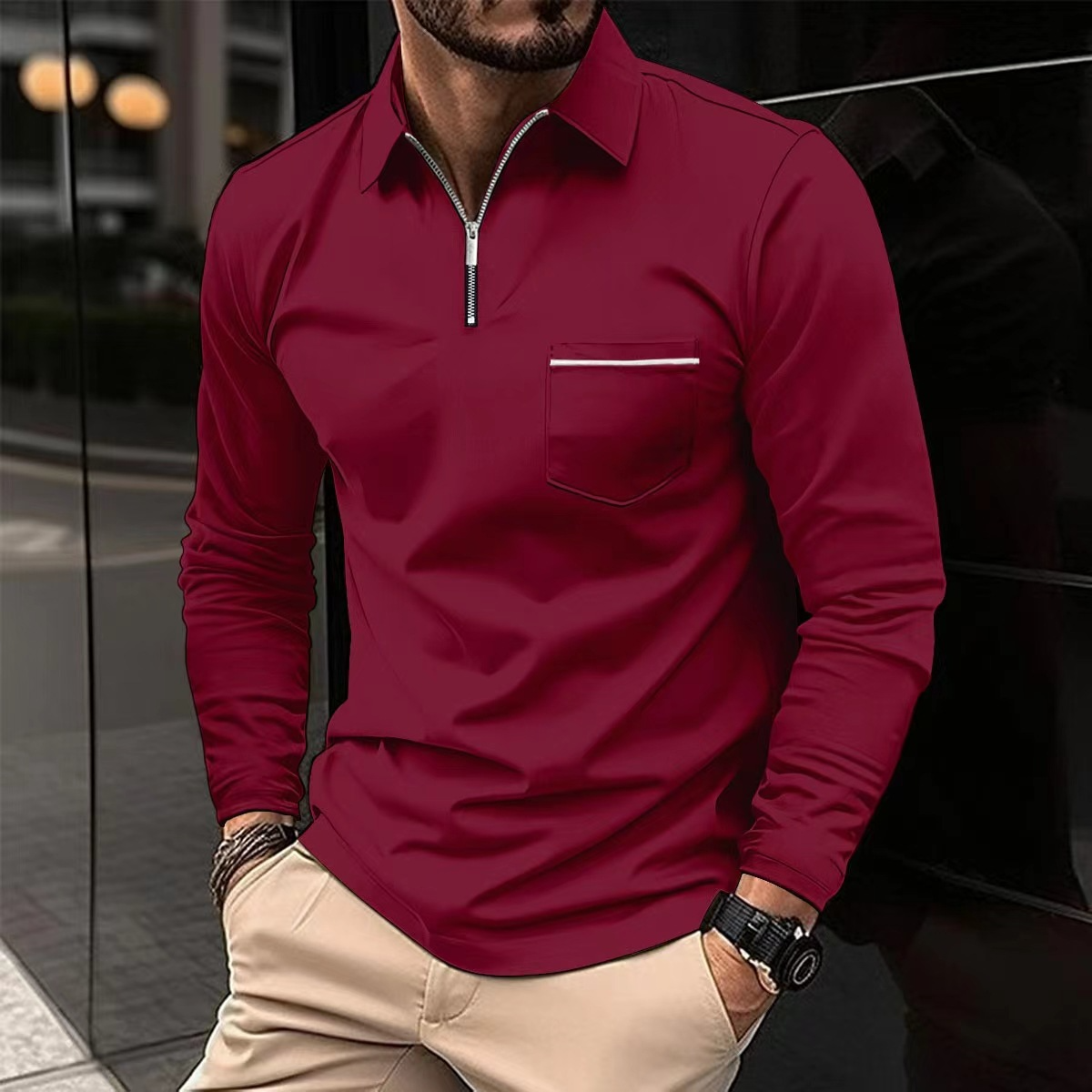 Variant image for Langærmet Poloshirt til Mænd Klassisk Design 100% Bomuld-2