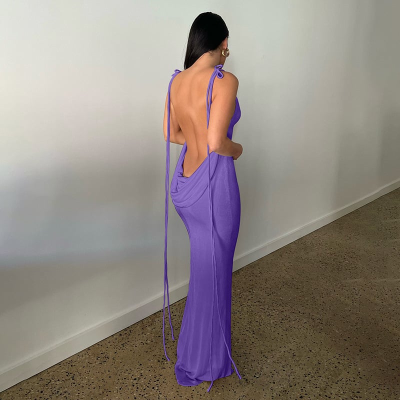 Variant image for Kvinders Maxikjole Sort Rygfri Polyester Elegant til Bryllup-14