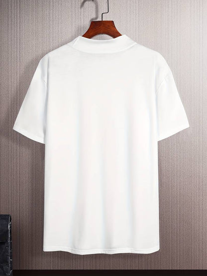 Herre T Shirt Høj Krave 100% Bomuld Elegant Design-2