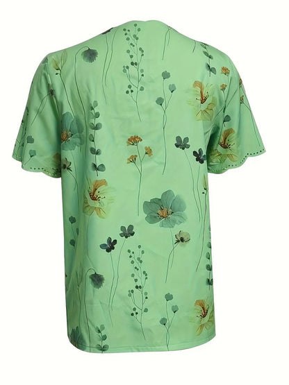 Variant image for Kvinders Bluse Løs Pasform Blomsterprint 100% Bomuld-17