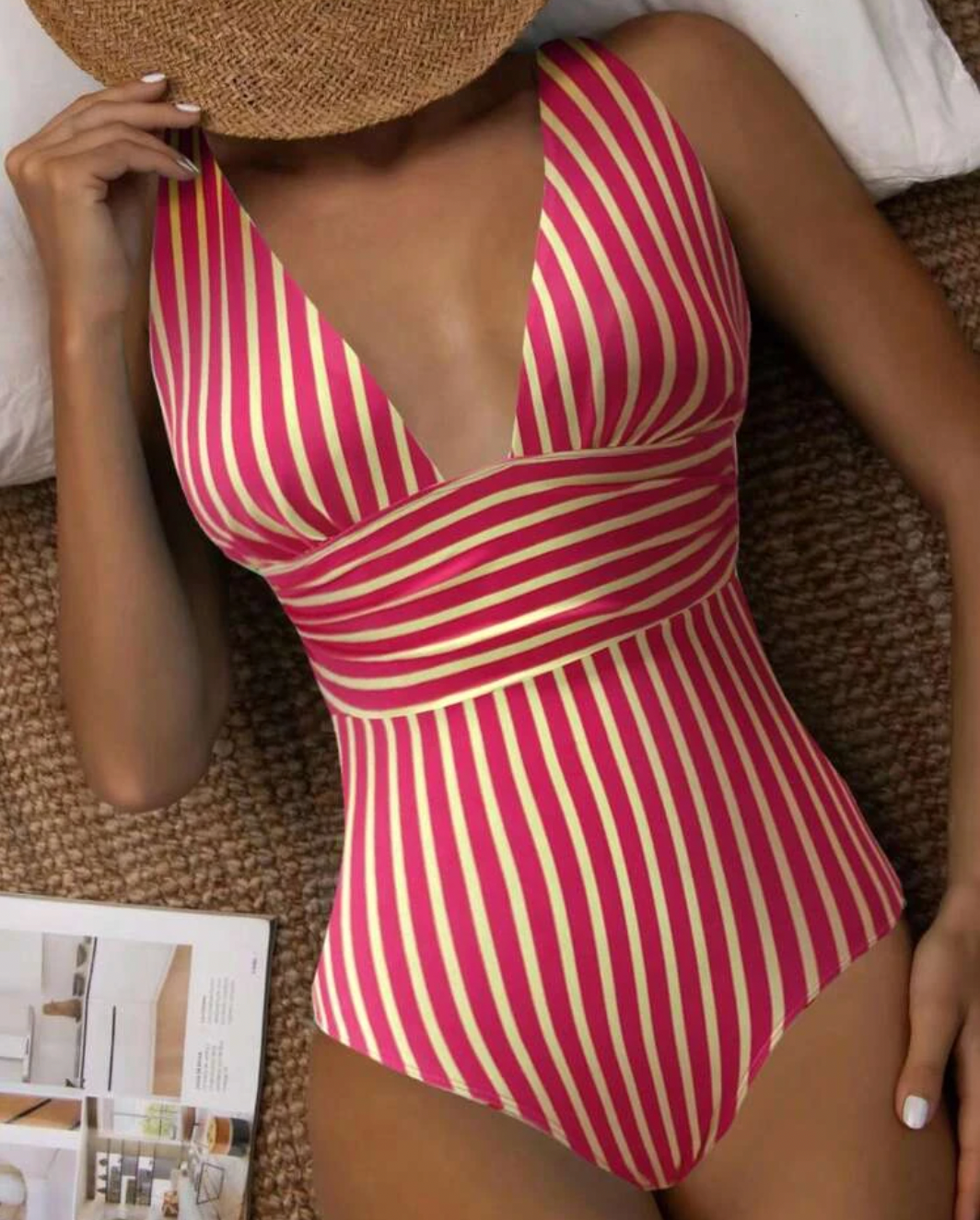Badedragt Dame Stribet Figurformende Komfortabelt Materiale Plus Size-6