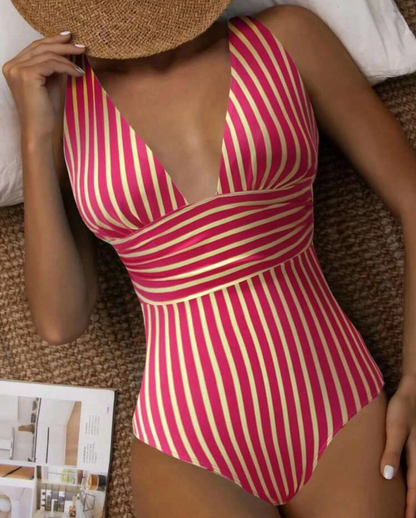 Badedragt Dame Stribet Figurformende Komfortabelt Materiale Plus Size-6