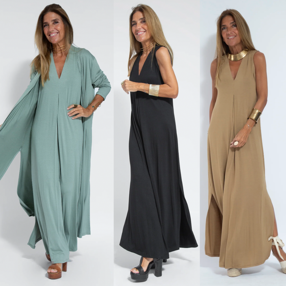 Kvinders Lang Kjole og Vest Elegant Let Stof-2