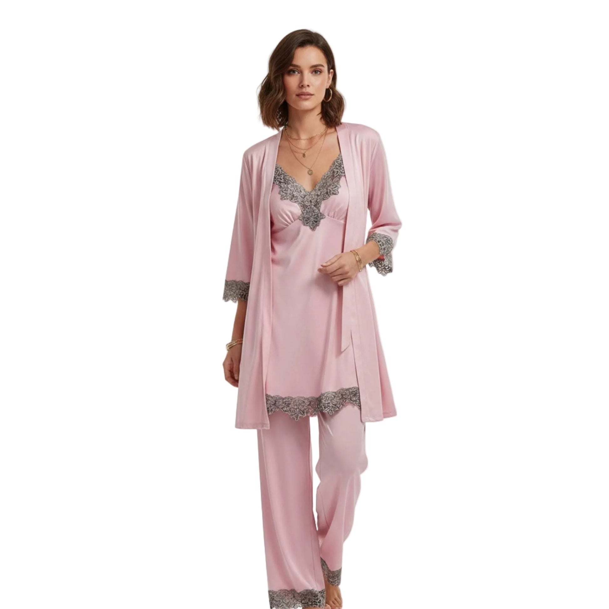 Blødt pyjamassæt i silke-look 1
