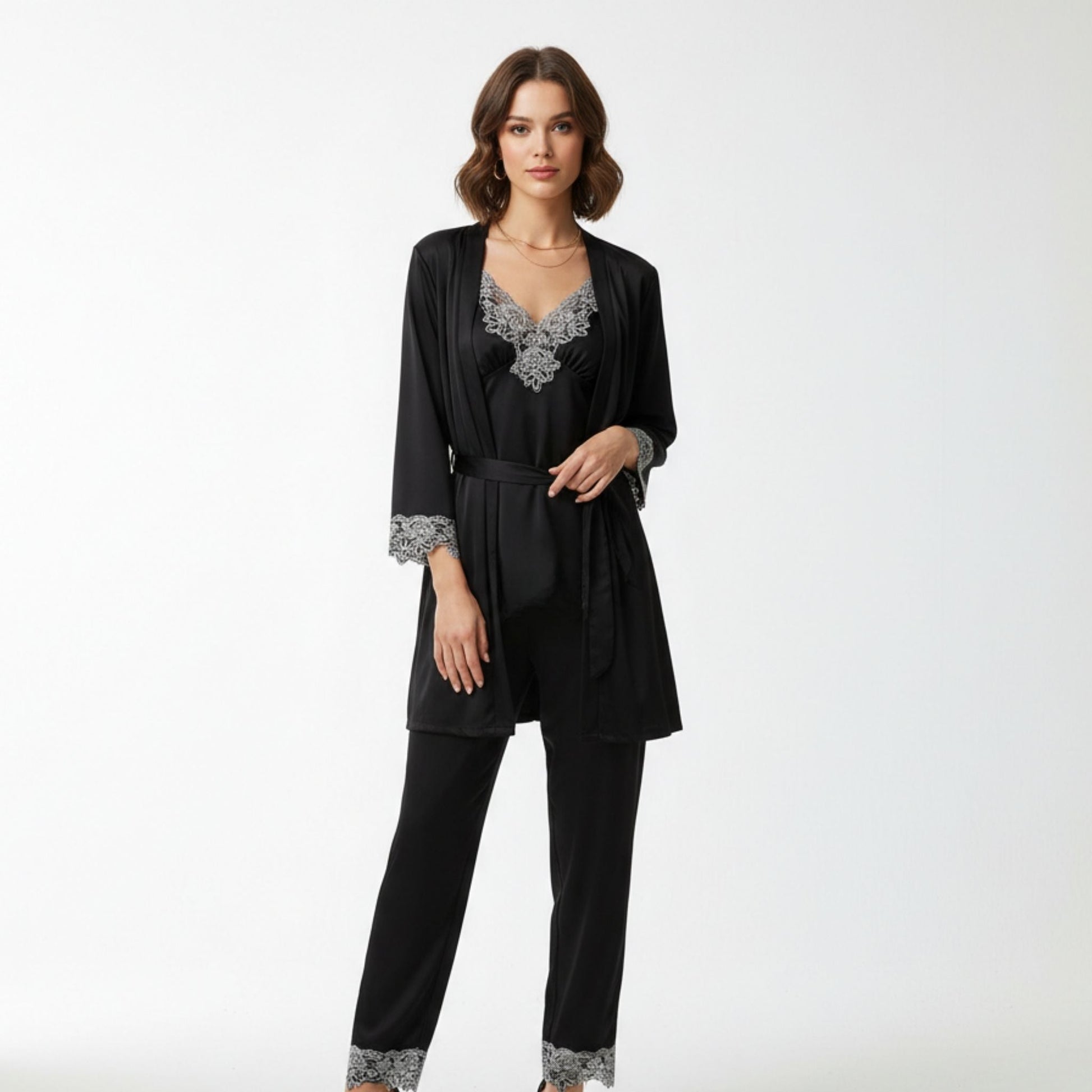 Blødt pyjamassæt i silke-look 4