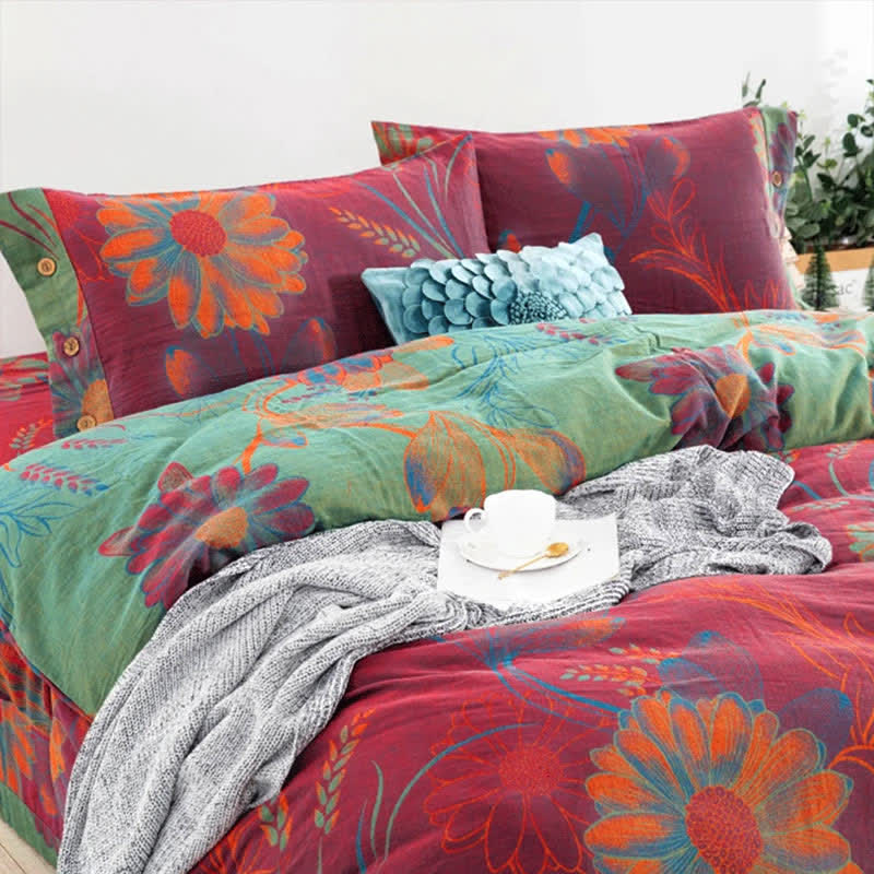 Bohemian Dynebetræk Sæt med Blomsterprint 1