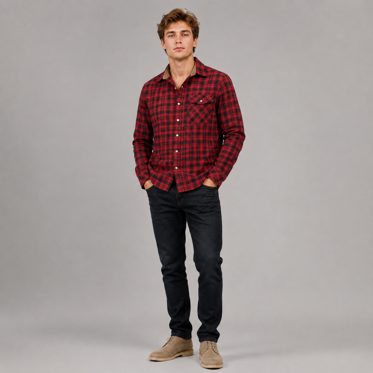 Herre Flannel Skjorte Komfortabel Design