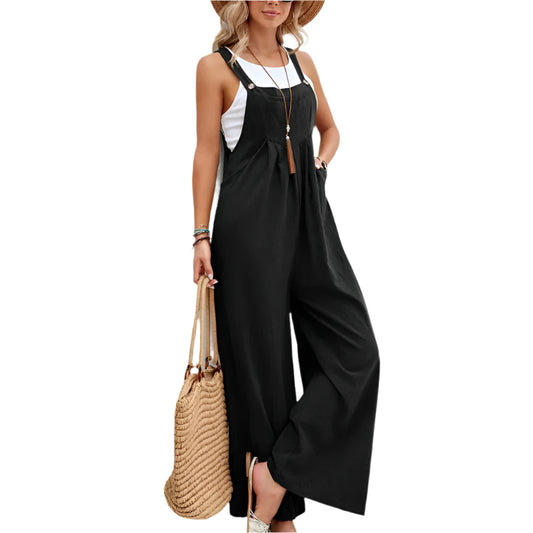 Kvinders Jumpsuit Løs Design Kvalitetsmix af Bomuld og Hør-1