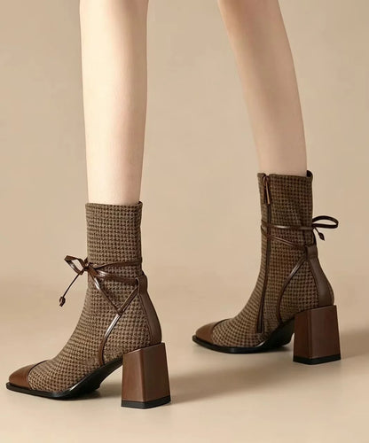 Dame Ankelstøvler med Houndstooth-mønster og Chunky Hæl 3