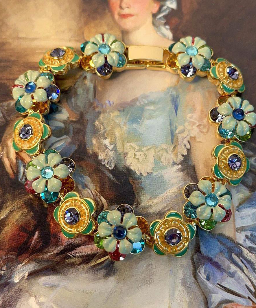 Dame Armbånd med Farverigt Blomstermotiv og Kædedetaljer 1