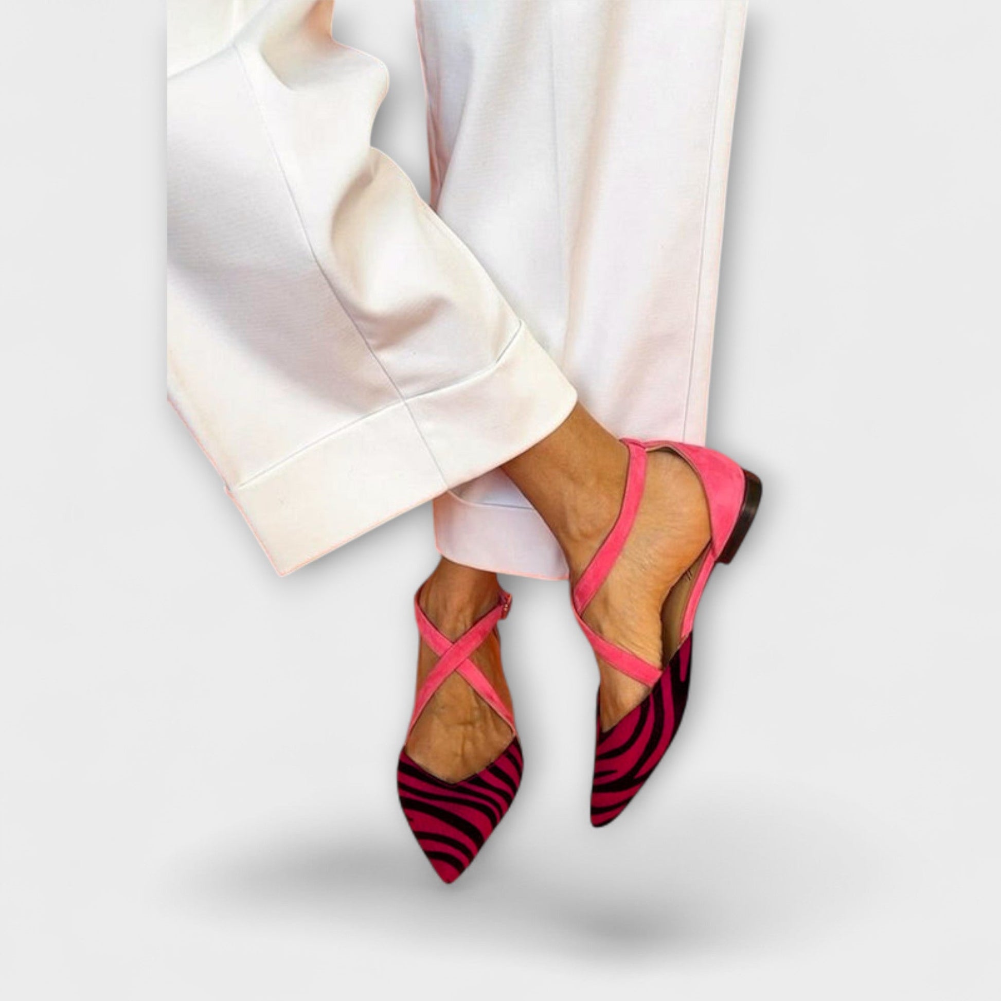 Dame Ballerina Sko med Zebramønster og Krydsede Ankelstropper 3