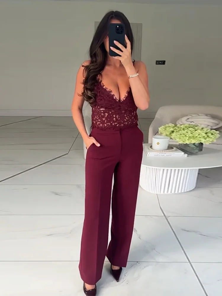 Dame Blazer Bukser Sæt med Revers 3
