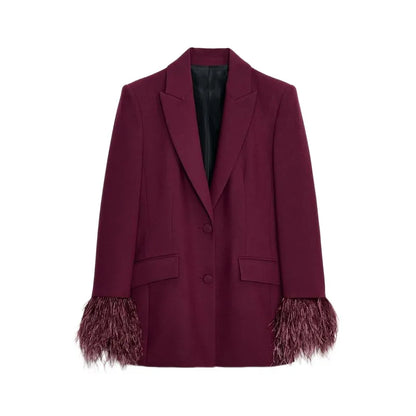 Dame Blazer Bukser Sæt med Revers 7