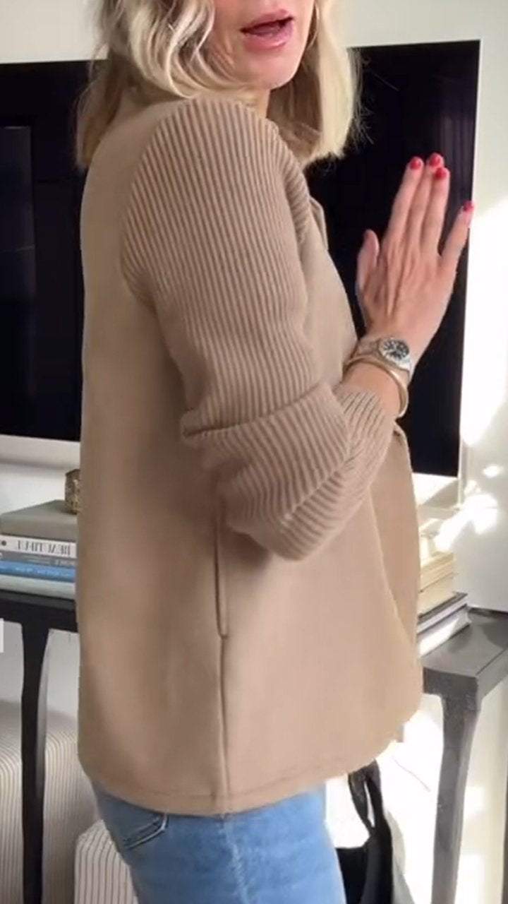 Dame Blazer Strikkede Ærmer Chic 3