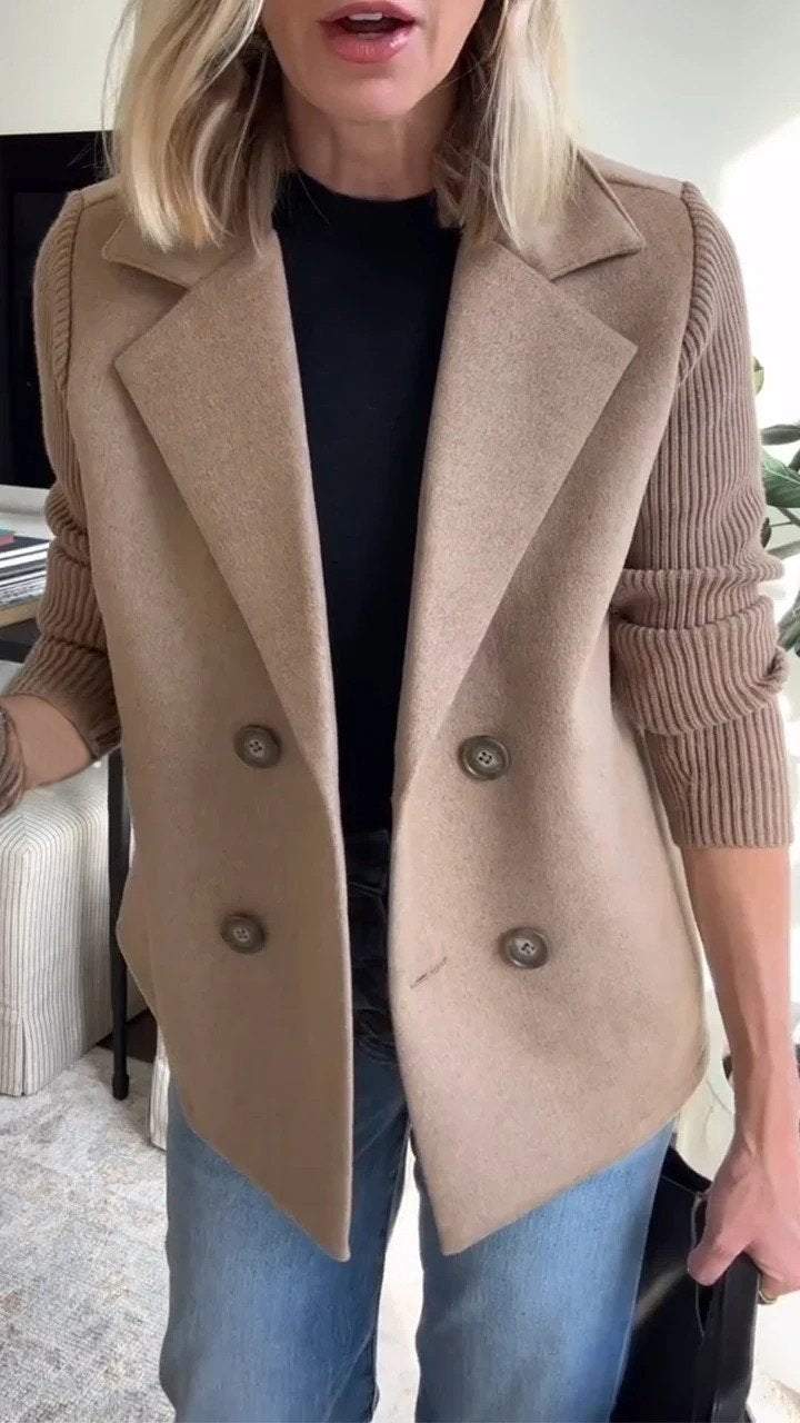 Dame Blazer Strikkede Ærmer Chic 4