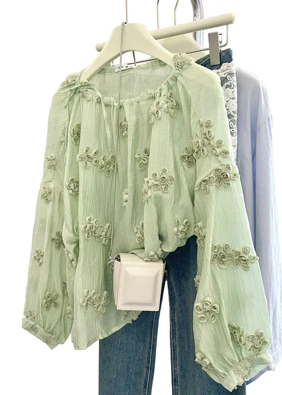 Dame Blomstret Chiffon Bluse med O-hals Plus Size 0