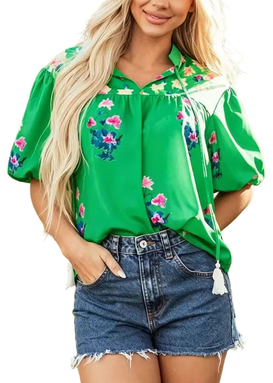 Dame Bluse Boho V-hals med Kvaster til Sommerbrug 0