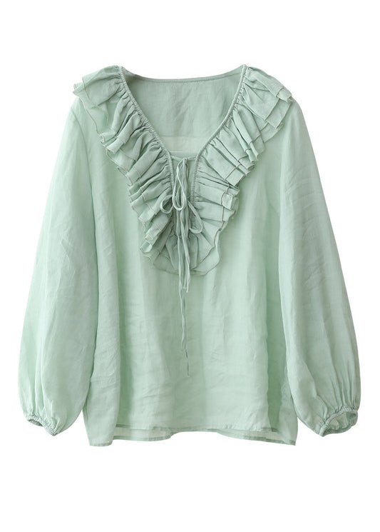 Dame Bluse Langærmet Med Flæser og Patchwork 4