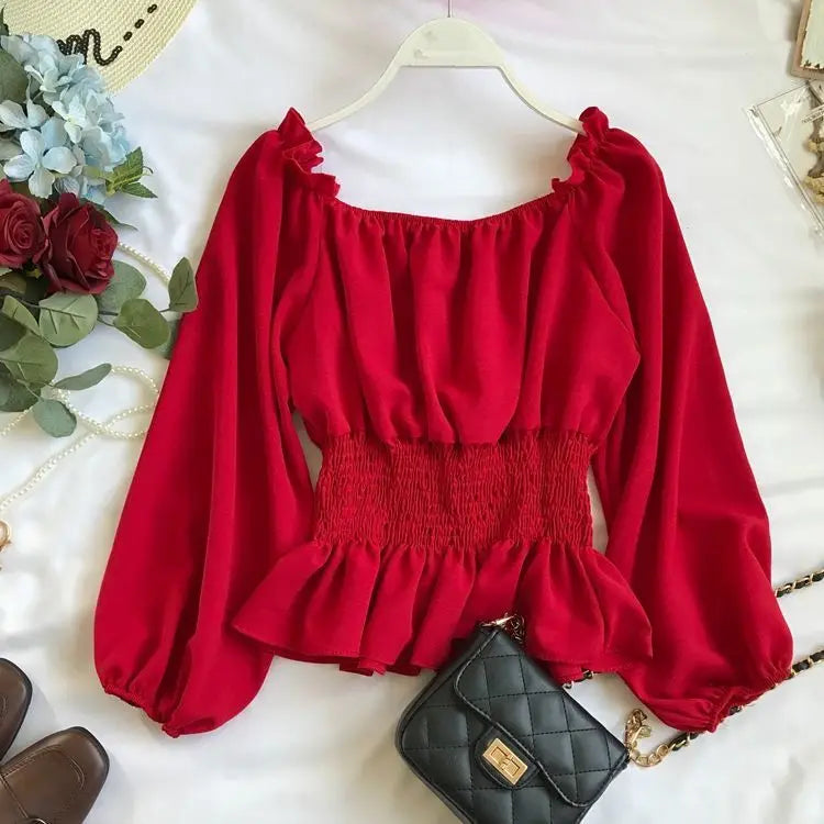Dame Bluse Off Shoulder Chiffon 6