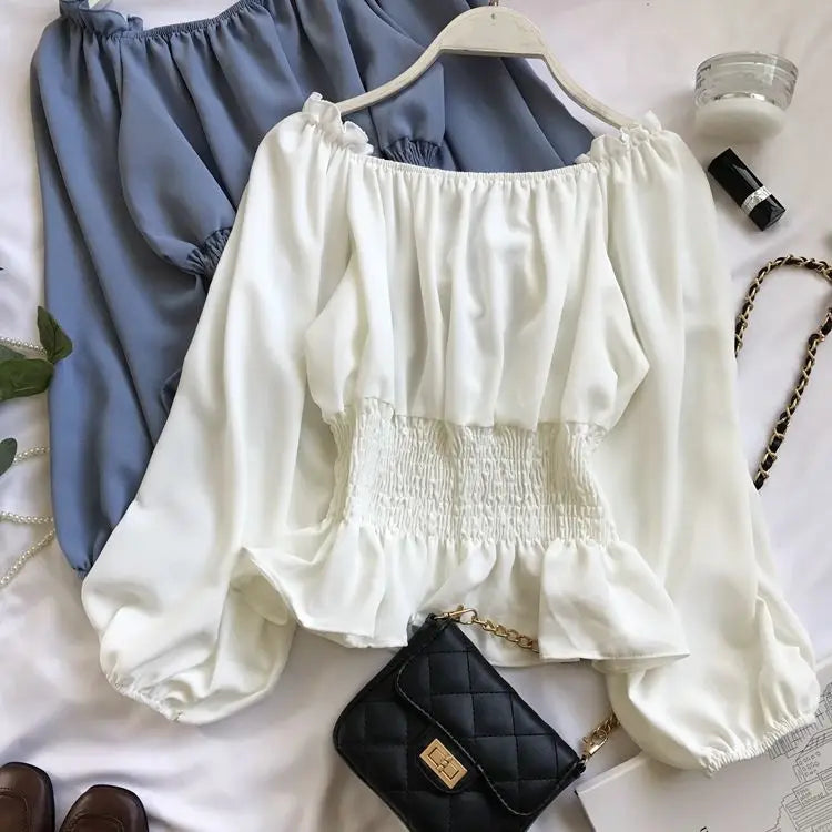Dame Bluse Off Shoulder Chiffon 7