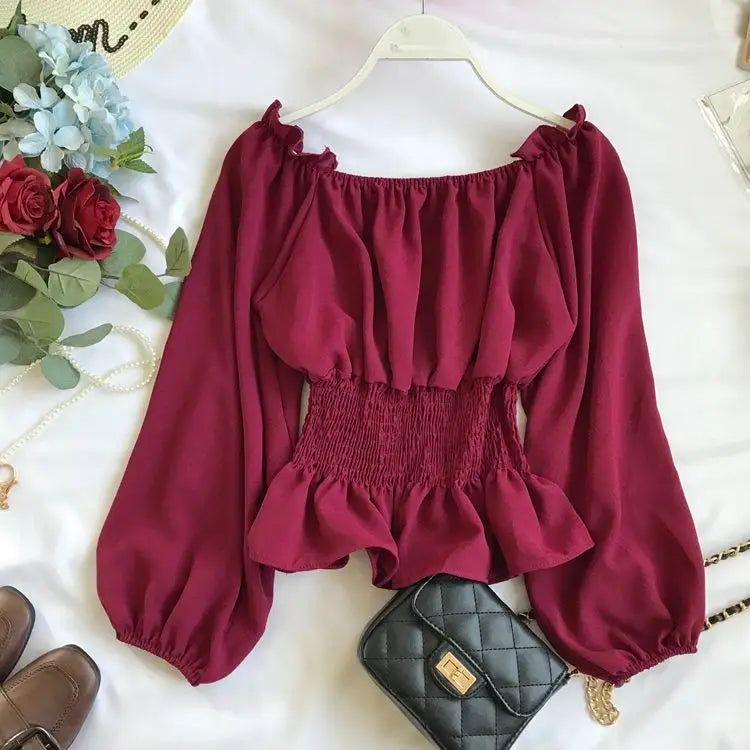 Dame Bluse Off Shoulder Chiffon 8