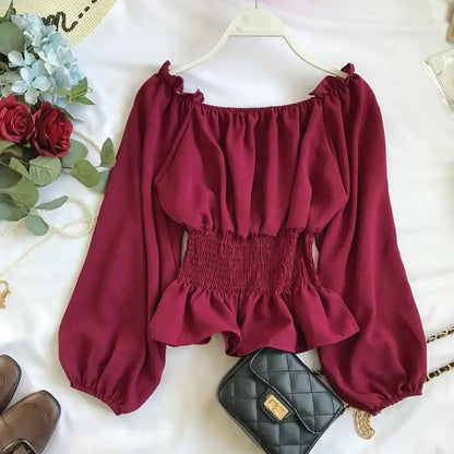 Dame Bluse Off Shoulder Chiffon 8