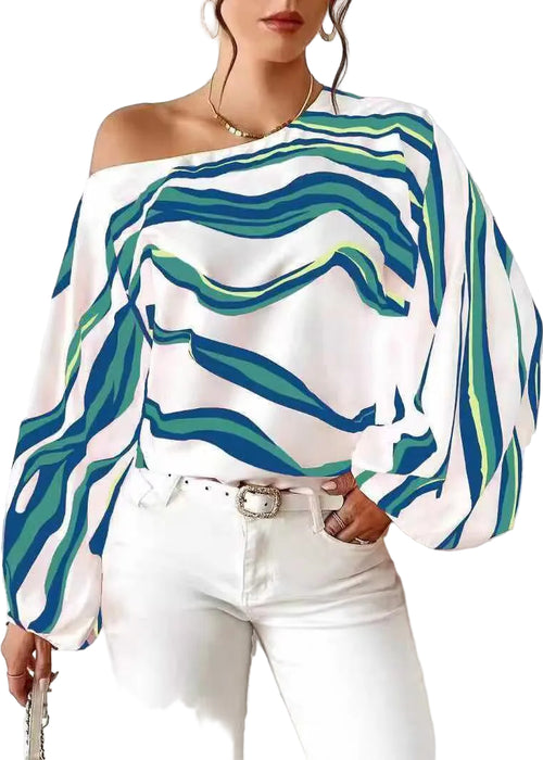 Dame Bluse One Shoulder Langærmet Stribet 0