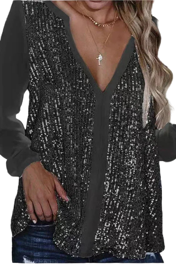 Dame Bluse med Lange Ærmer og V-udskæring 0
