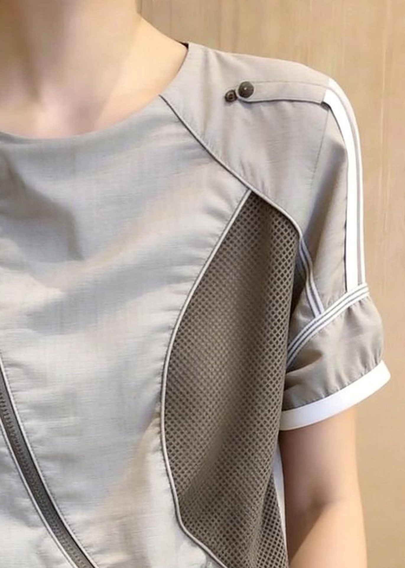 Dame Bluse med O-hals og Patchwork Design 3