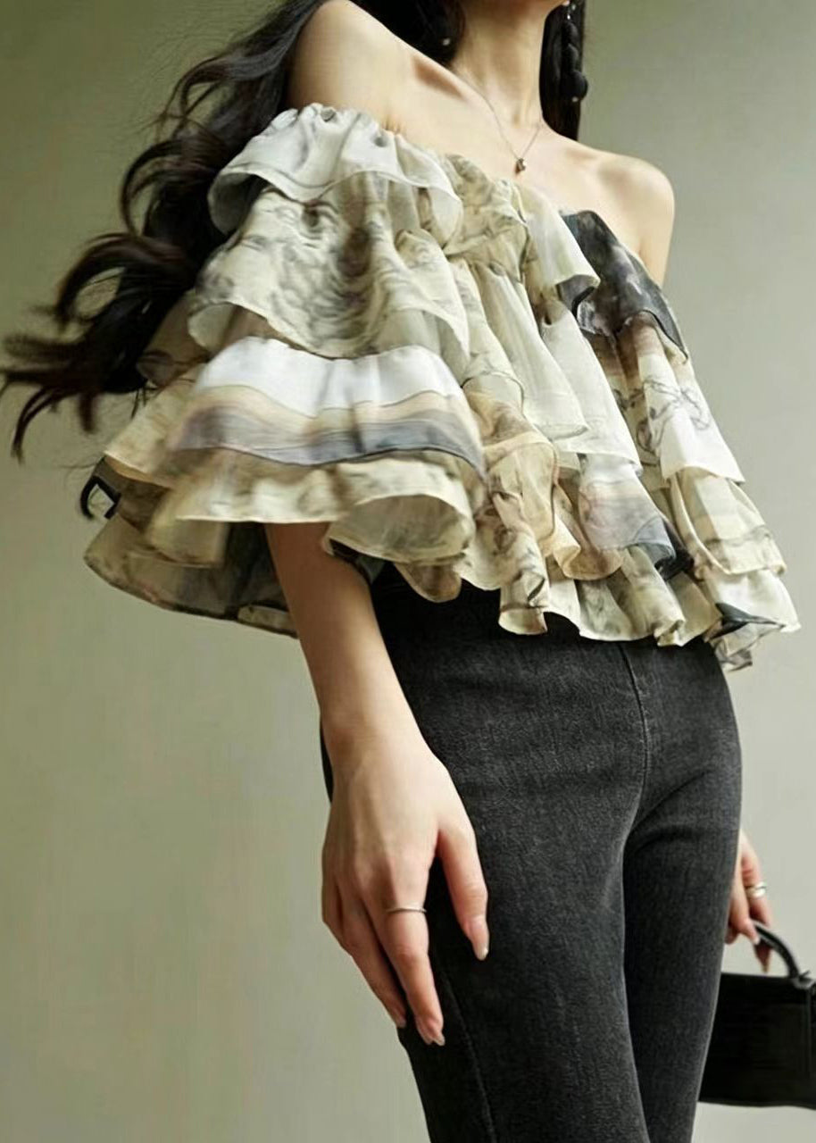 Dame Bluse med Slash Hals og Lagdelt Print 1