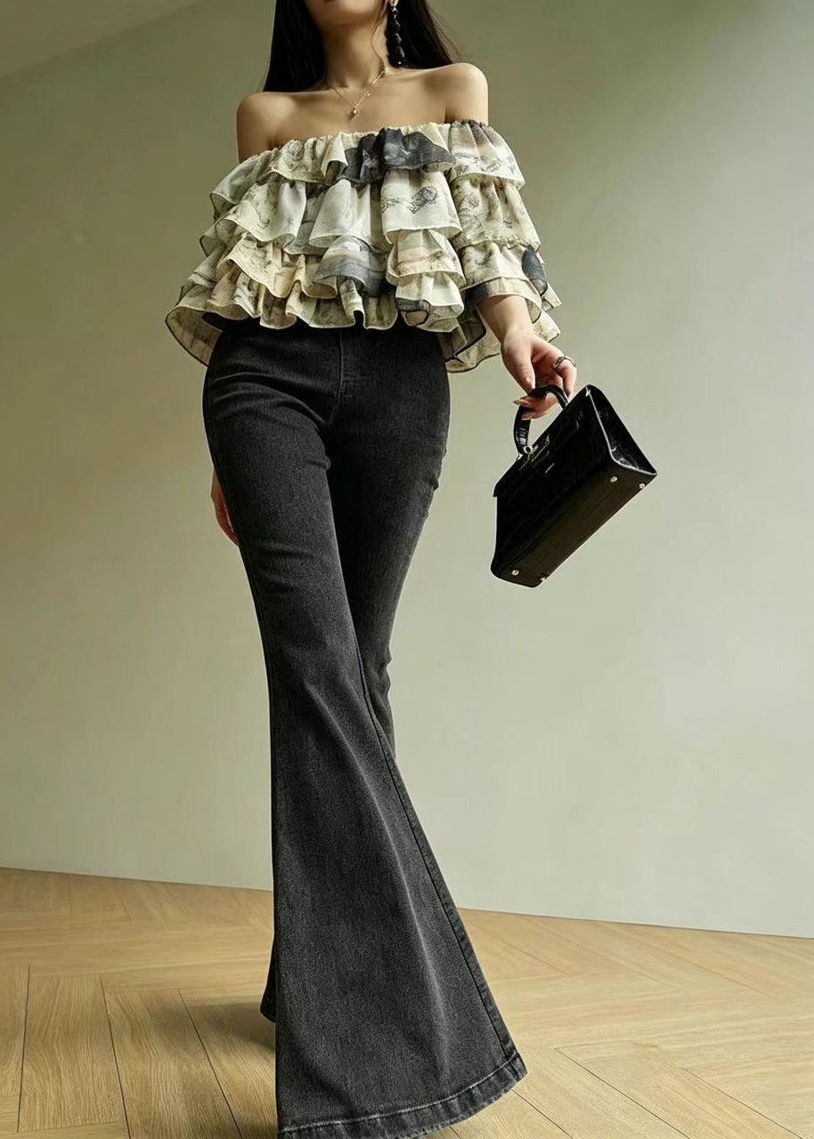 Dame Bluse med Slash Hals og Lagdelt Print 2