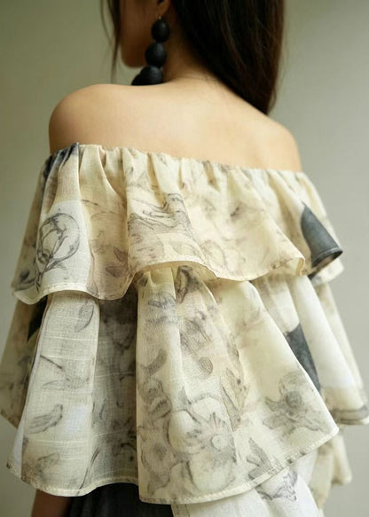 Dame Bluse med Slash Hals og Lagdelt Print 4