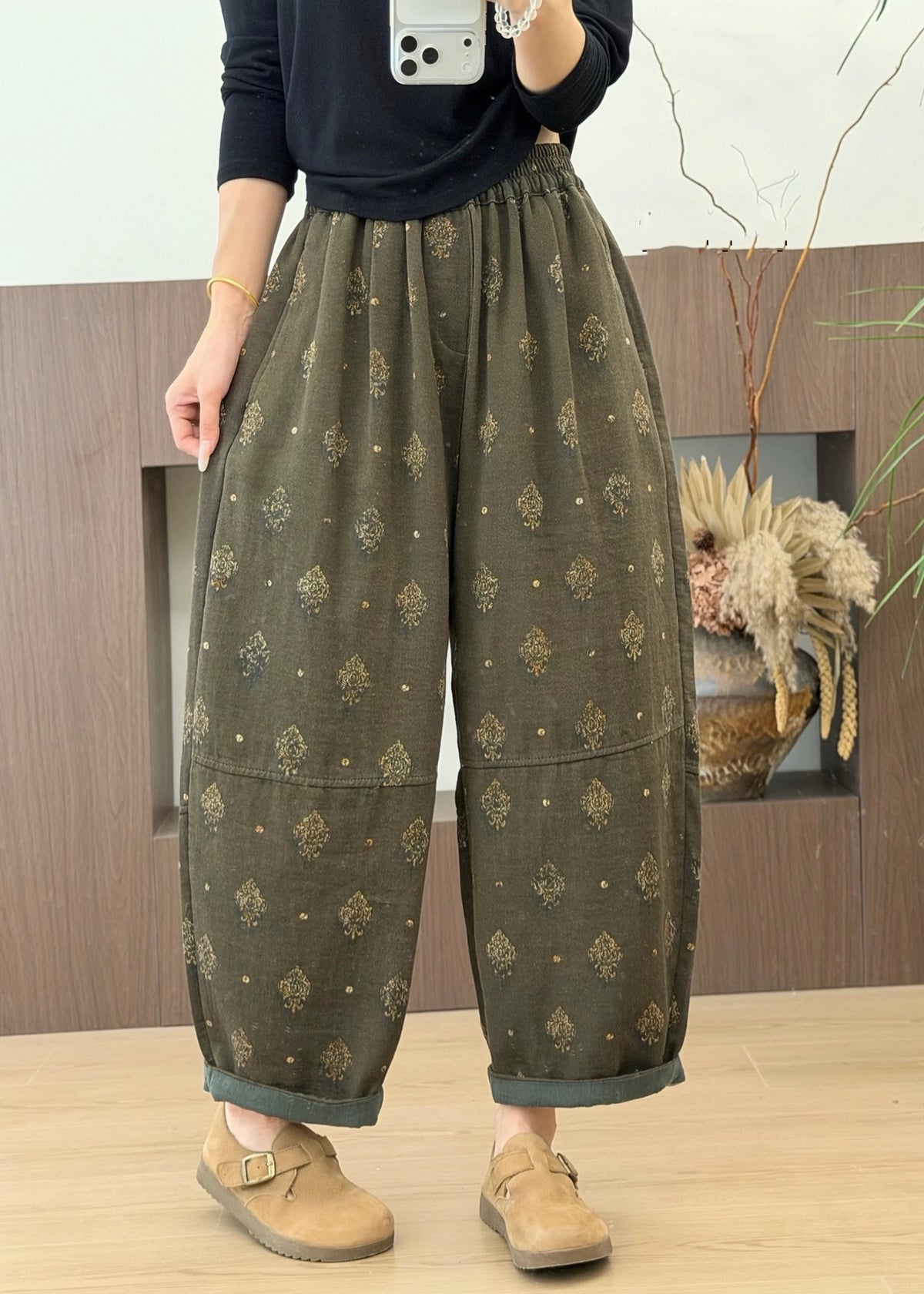 Dame Bomuldsbukser Med Elastisk Talje Og Lommer Plus Size 1