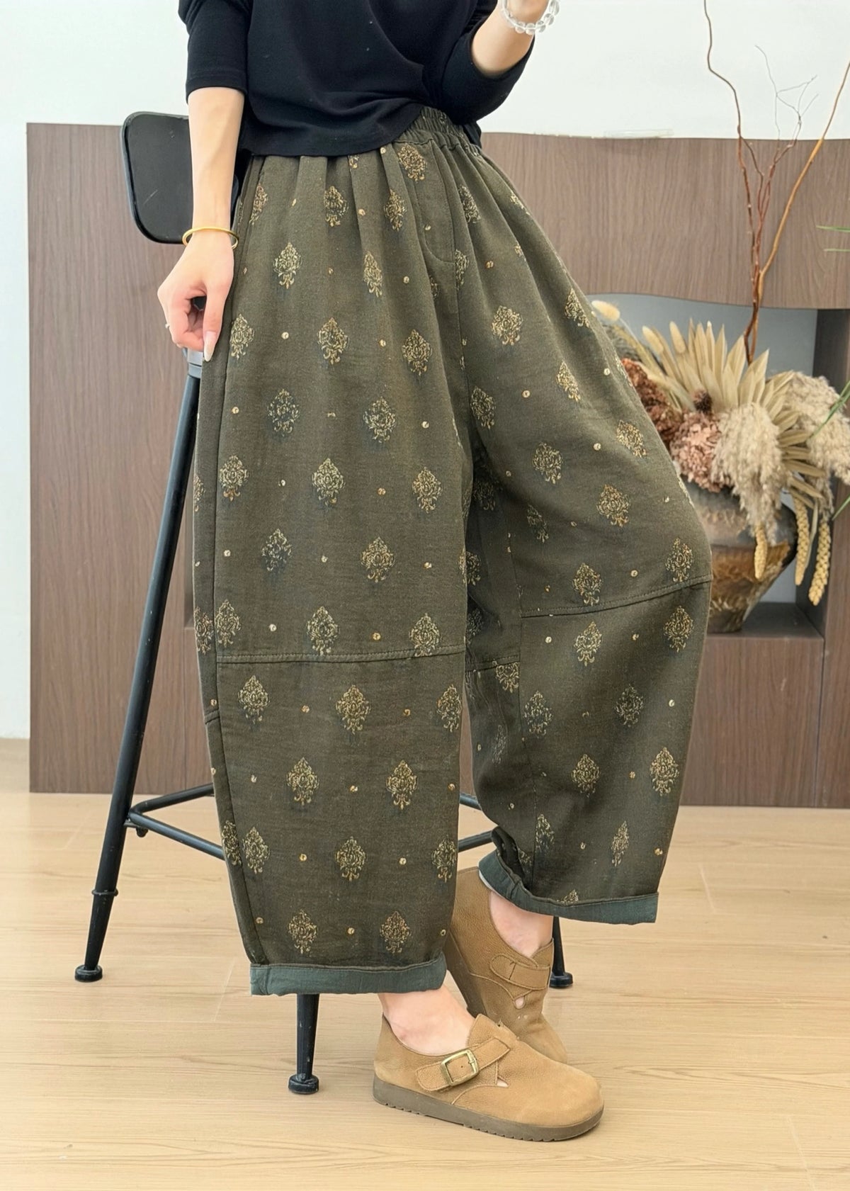 Dame Bomuldsbukser Med Elastisk Talje Og Lommer Plus Size 3