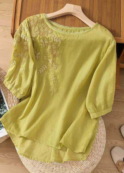 Dame Bomuldstop O-hals Broderet Casual 0