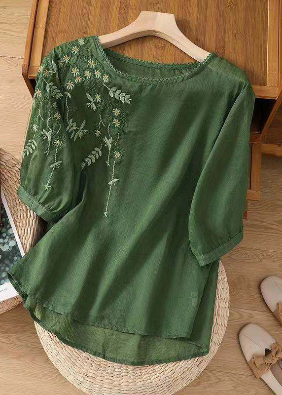 Dame Bomuldstop O-hals Broderet Casual 1